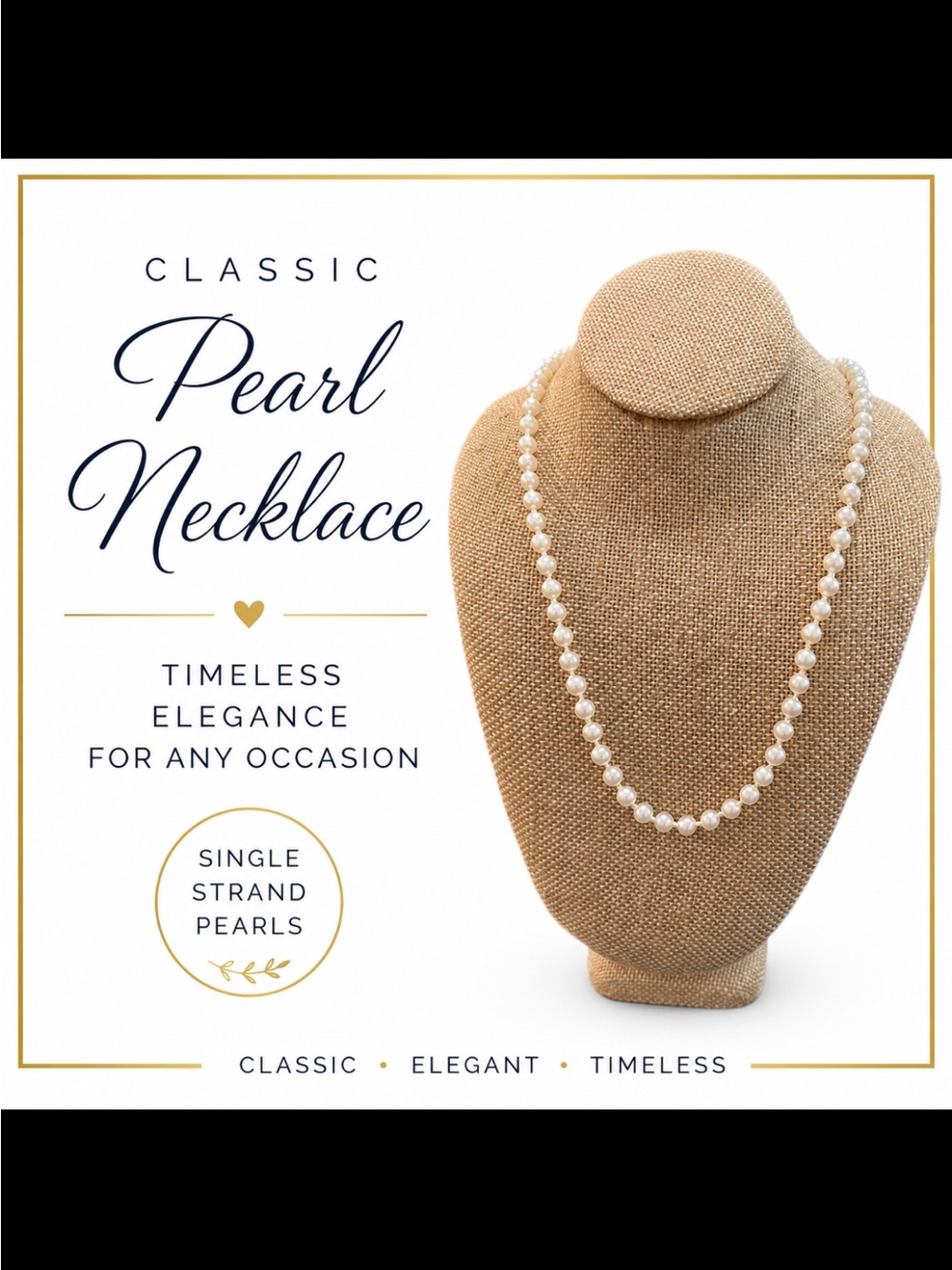 Classic Pearl Necklace - White Pearls. approx 18”. Elegant Vintage Style